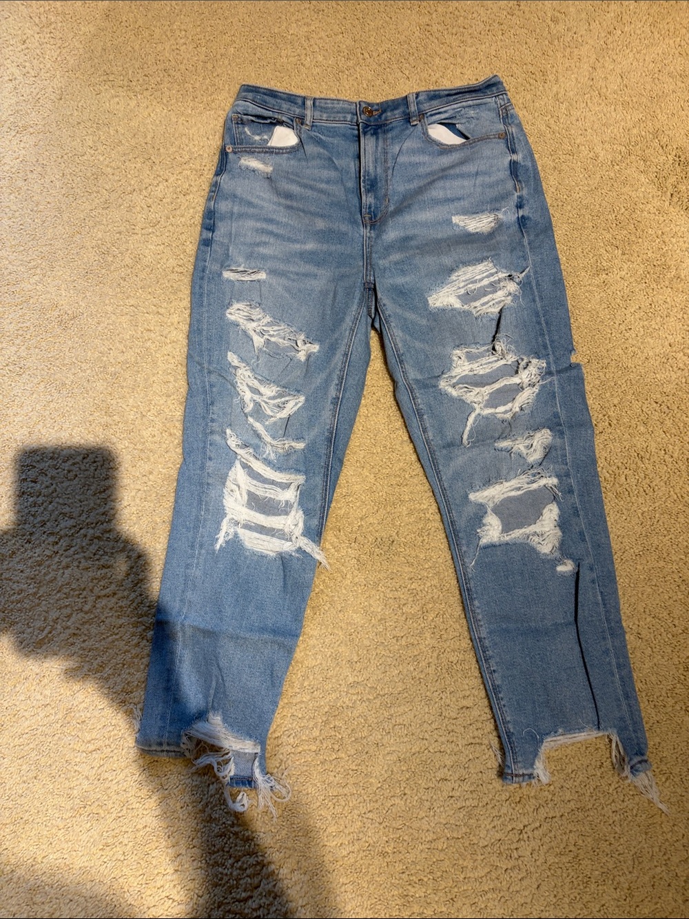 Distressed Light Blue American Eagle Mom Ripped Jeans